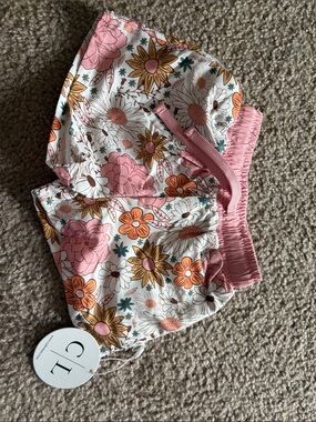 B49 Caden Lane 6-12 Floral Pink & Orange Swim Shorts NWT